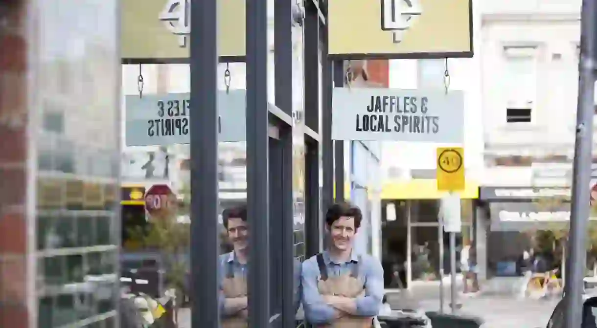 Sebastian Costello in front of his cocktail bar Bad Frankie