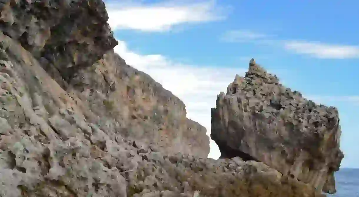 The rocks along Long Beach on the south side of Cayman Brac, Cayman Islands.