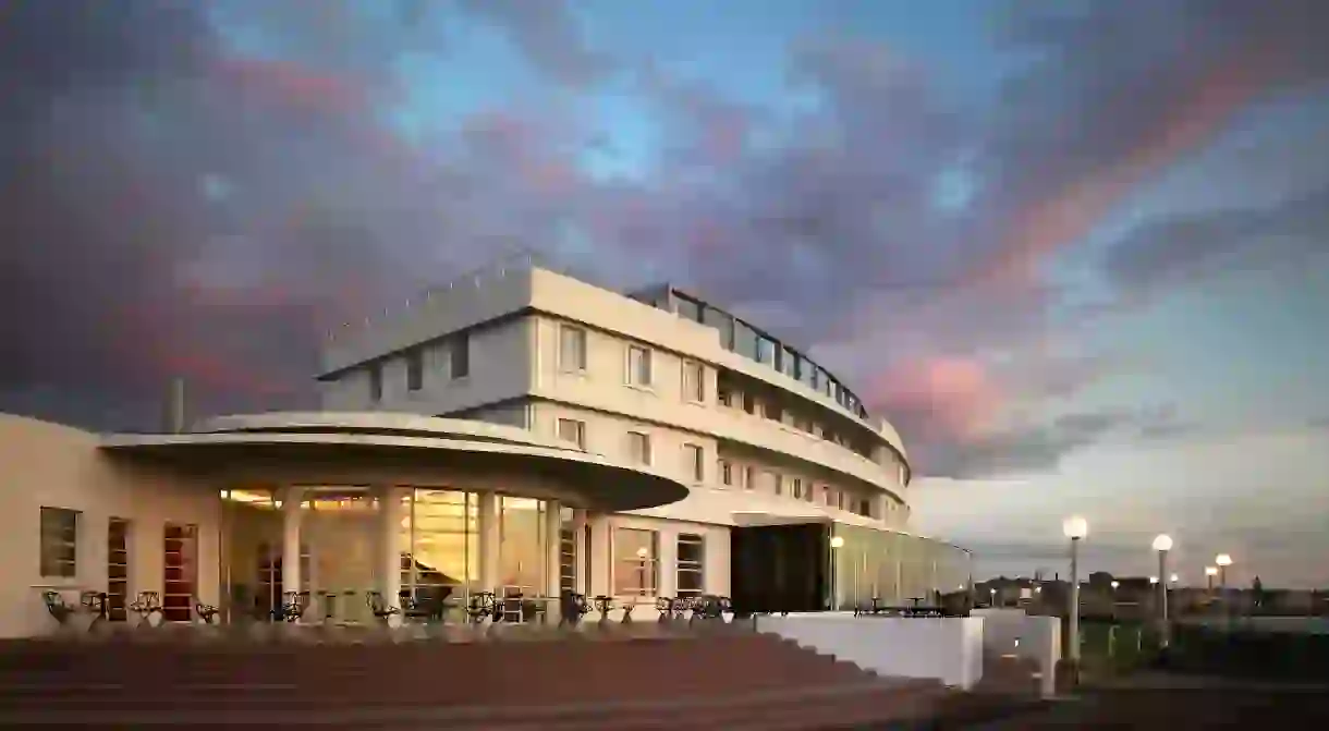 The Midland Hotel in Morecambe, built by the London, Midland and Scottish Railway’s hotel chain, curves towards the sea