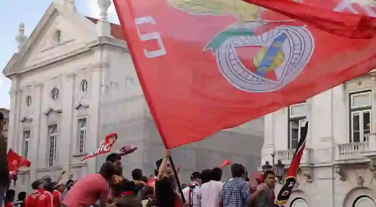 Benfica fans celebrate winning one of the Lisbon teams 37 league titles