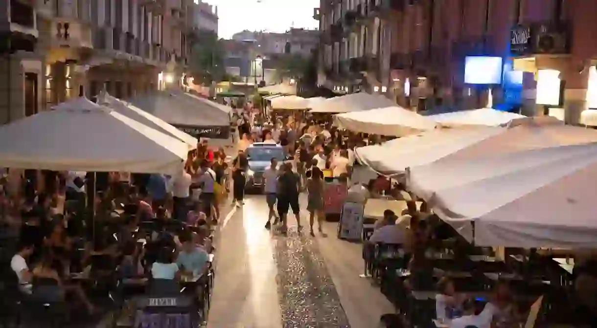 Restaurants in the popular Naviglio Grande area of Milan are known for vibrant nightlife