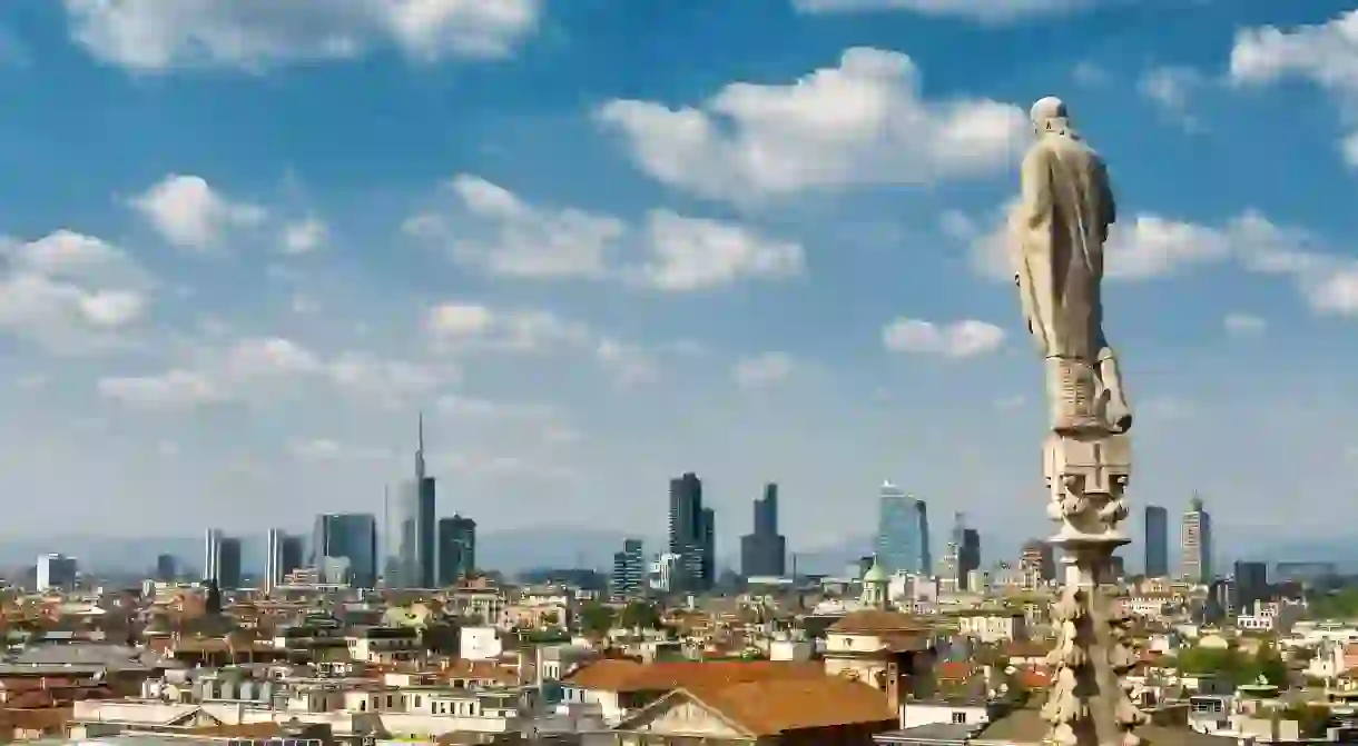 From the rooftop of the Duomo, you can see the modern skyline of the Porto Nuovo, Milans business district