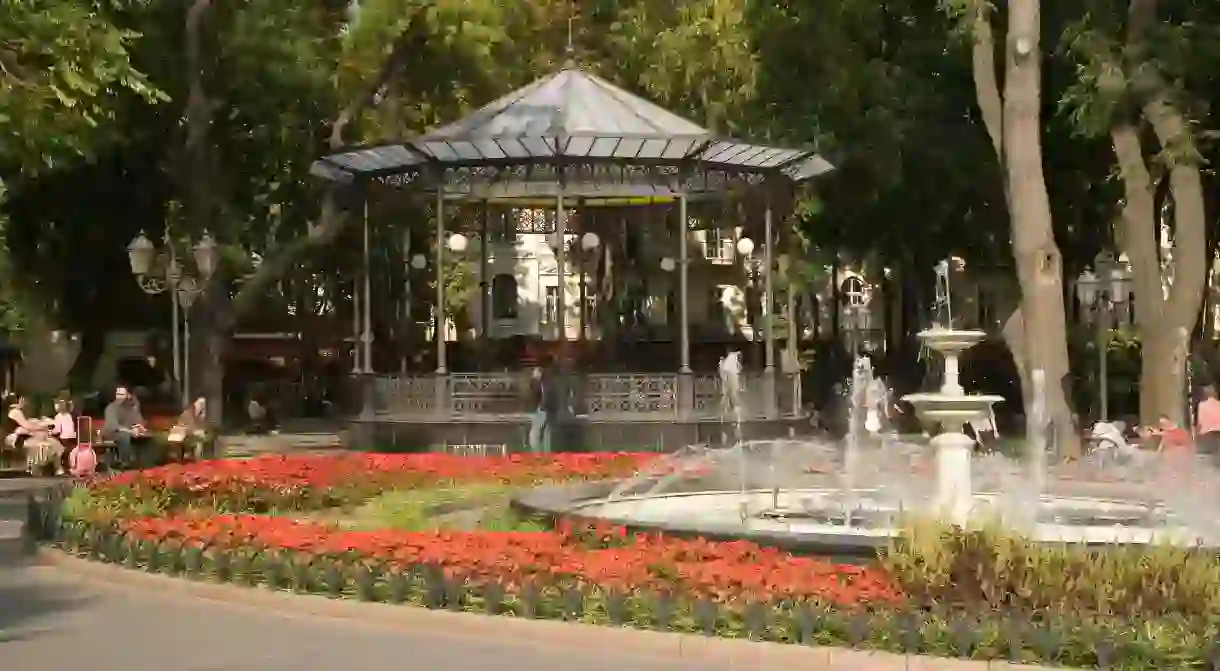 Take a walk through Gorsad, Odessas city garden, to enjoy its flowers and charming central fountain