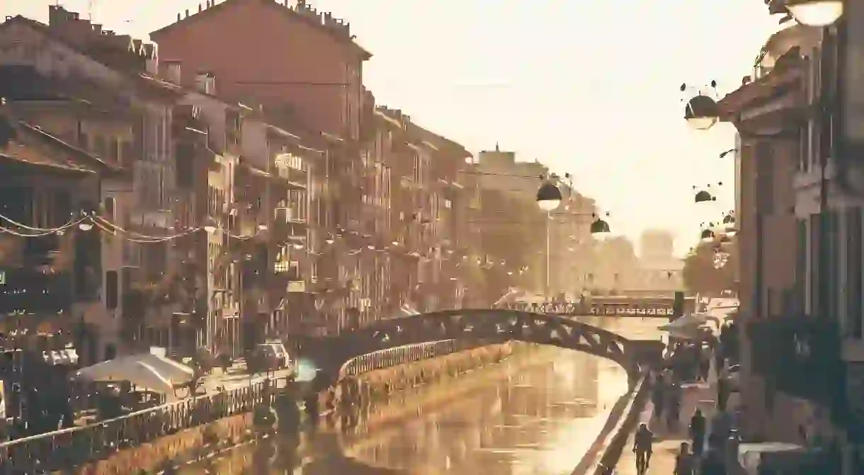 The Navigli at sunset – the canals were built to bring materials into Milan for its famous Duomo