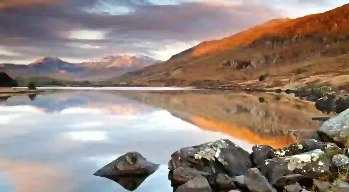 A panoramic view of Snowdonia National Park with its spectacular mountains, lakes and valleys