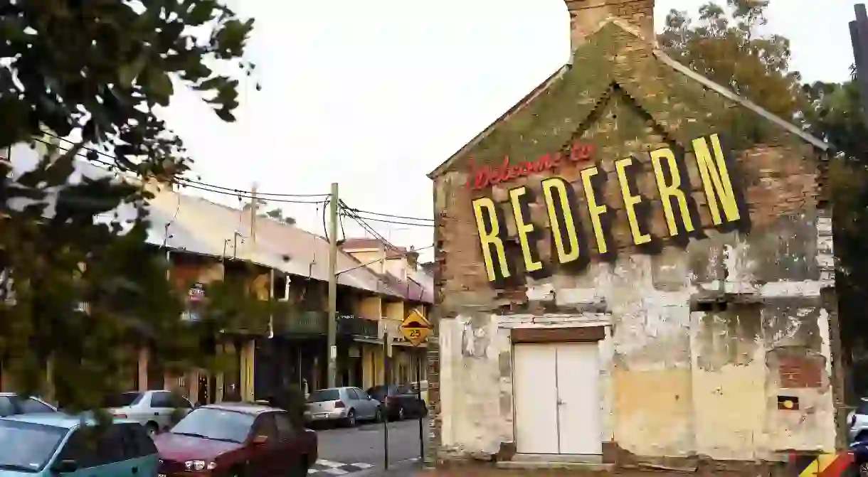 The Welcome to Redfern mural is arguably the most well-known example of public Indigenous art in the neighbourhood.