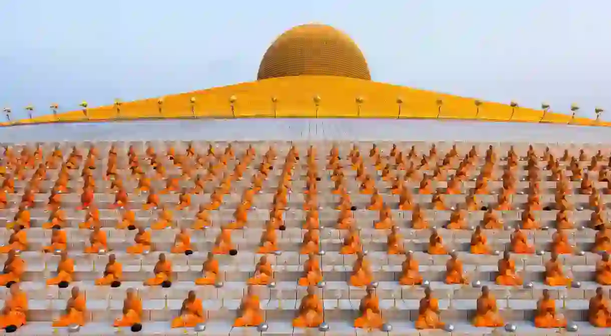 Wat Phra Dhammakaya temple on Makha Bucha Day, a key date in the Theravada Buddhist calendar