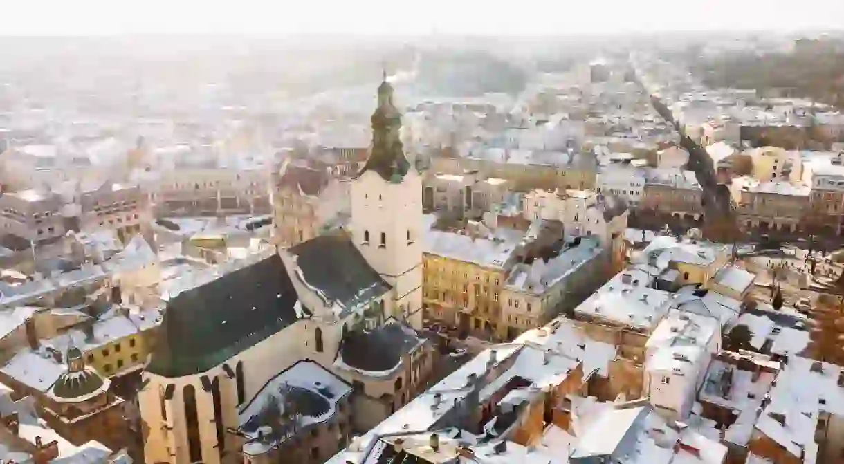 Town Hall in downtown Lviv, Ukraine