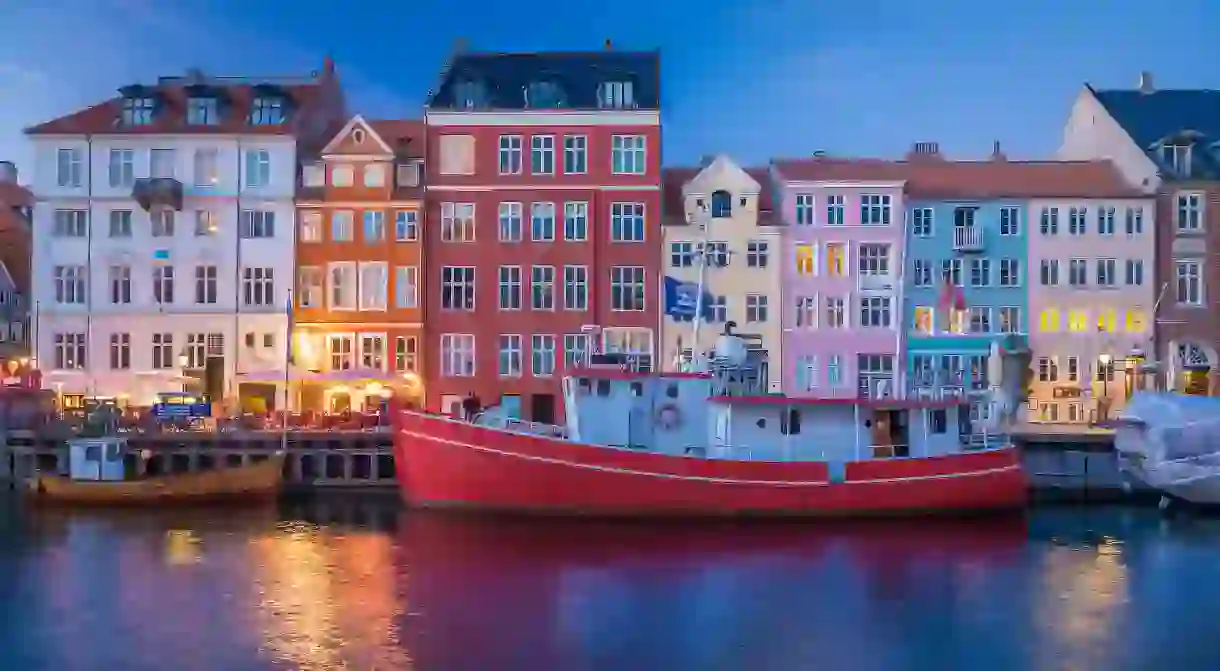 Nyhavns 17th-century waterfront is colorful at dusk