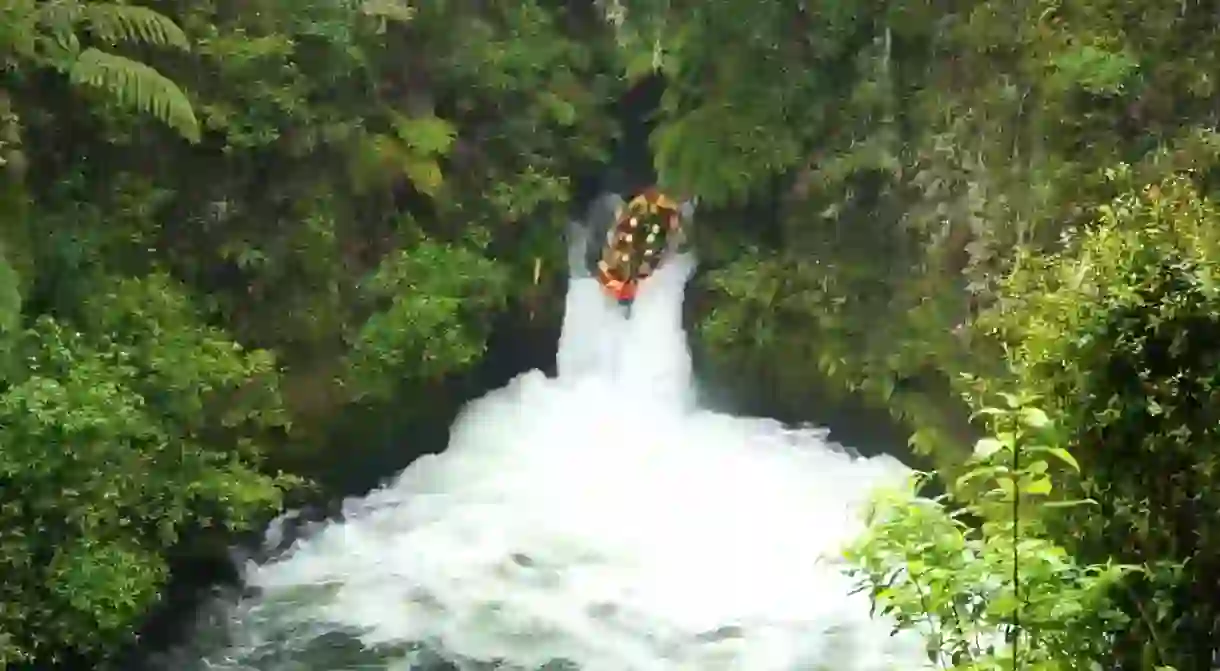 The Kaituna river is a world-famous destination for whitewater rafting, best known for its crown jewel, Tutea Falls