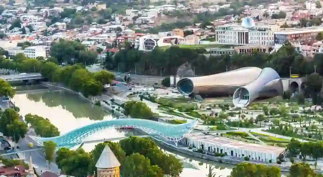 The Rike Park Theatre and the Peace Bridge in Tbilisi are striking landmarks and well worth capturing in a photo