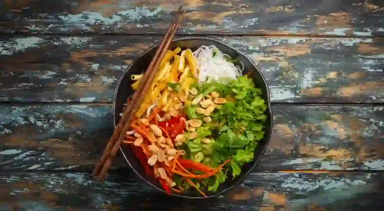 A fresh vegetable and tofu salad is among Hội Ans many vegetarian options