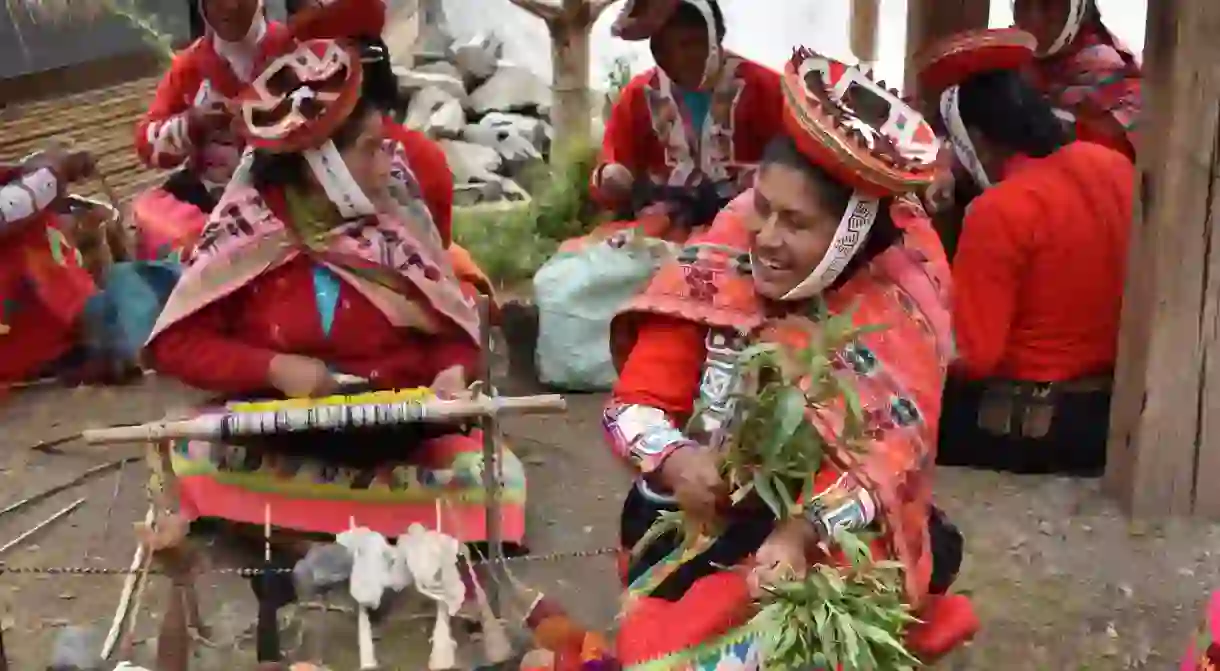 The women of Huilloc make blankets, purses, ponchos, headbands, scarfs, table runners and key chains, all woven with intricate designs