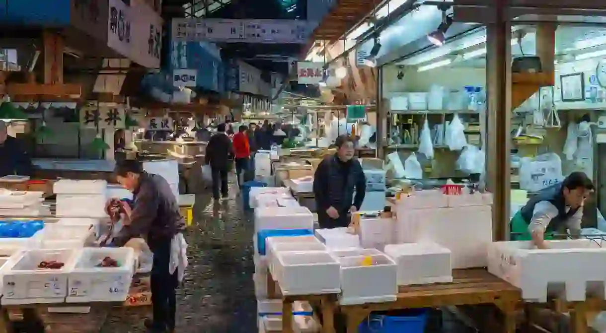 Fishmongers at Tsukiji Fish Market