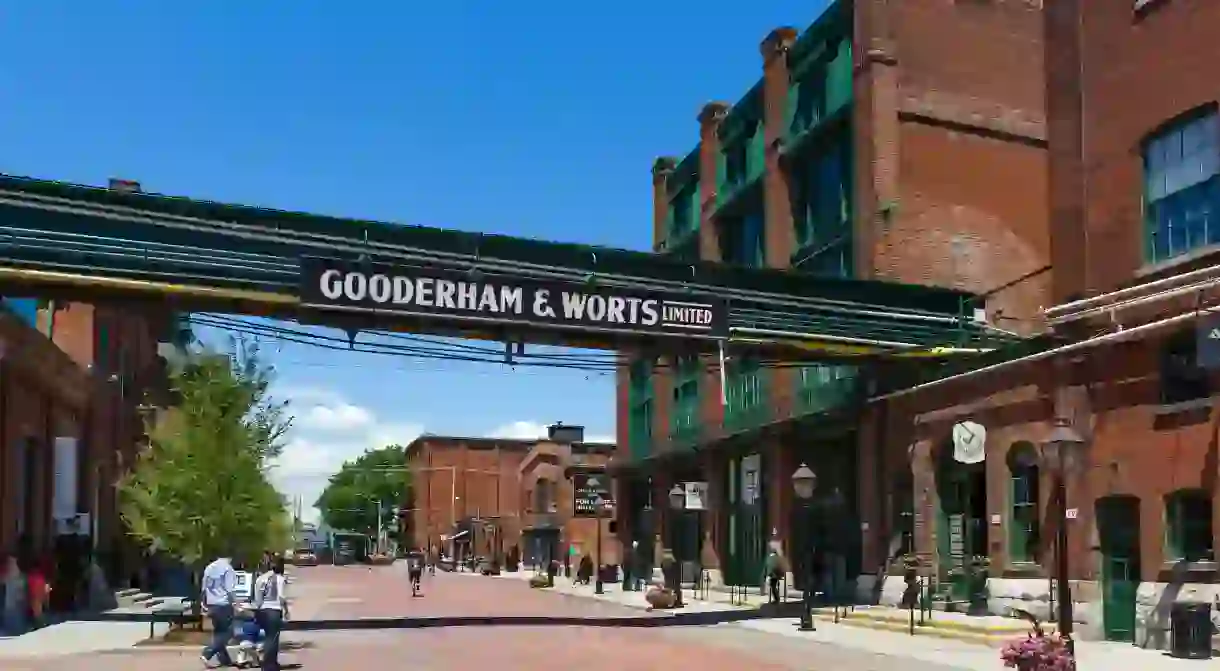 View down Trinity Street in the Distillery District, Toronto, Ontario, Canada