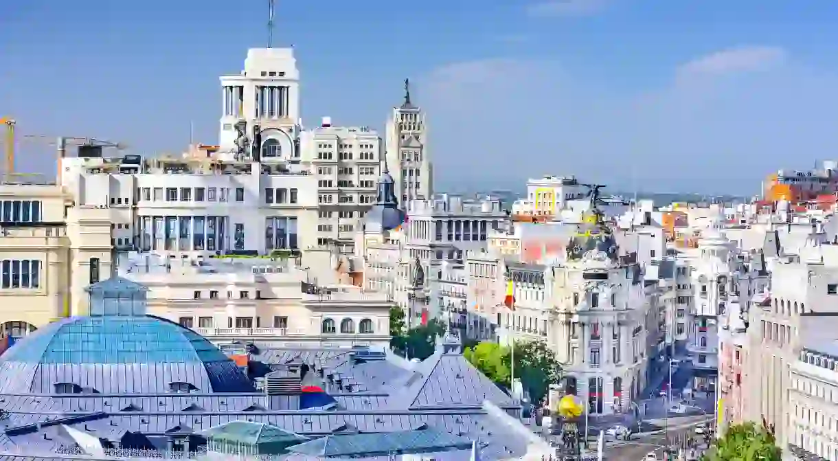 A view of Madrid over the Gran Via. Enjoy art, culture and tapas here in an authentic way