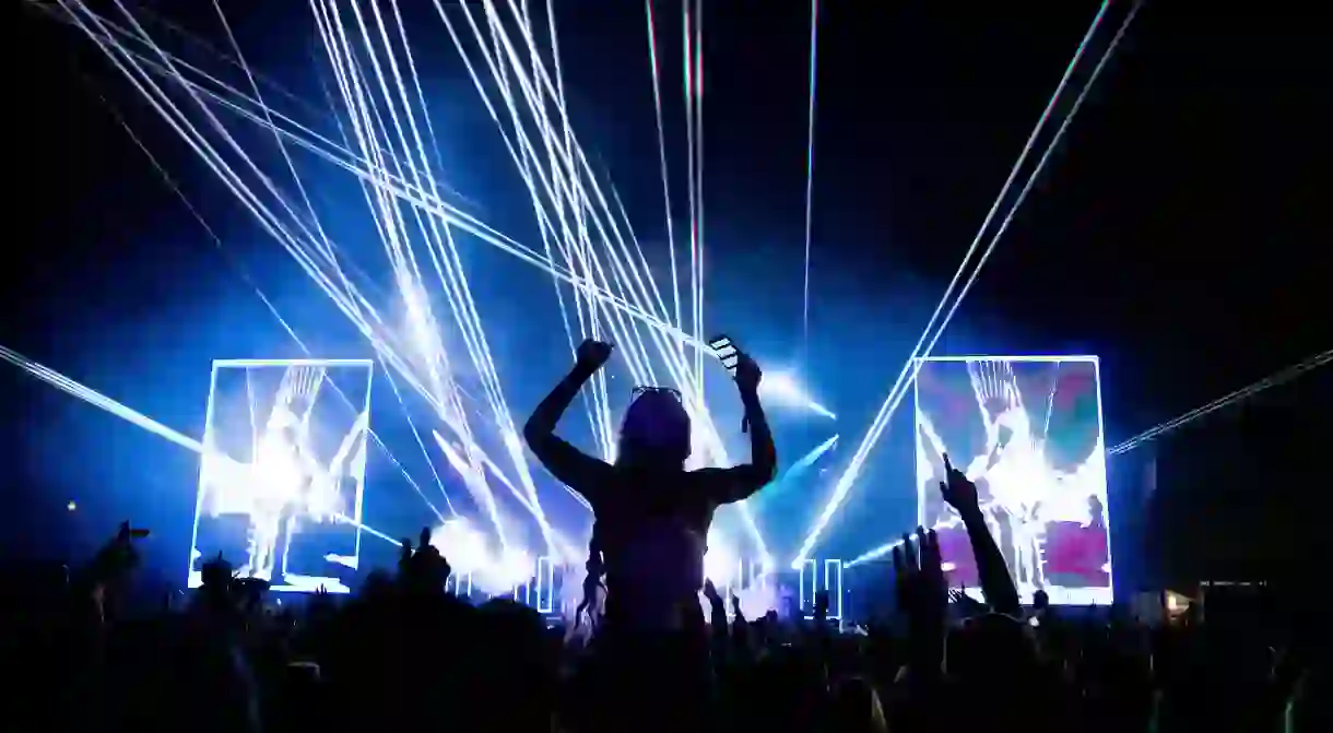 Childish Gambino performs on the Amphitheatre stage during Splendour in the Grass in Byron Bay