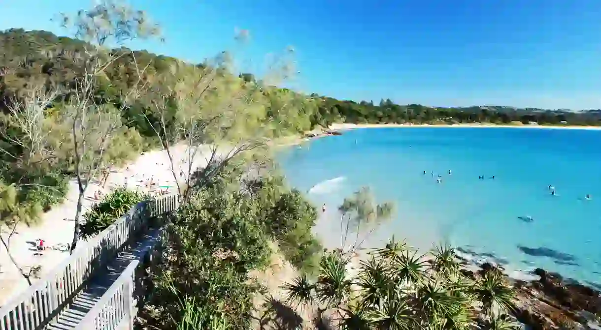 The Pass, Byron Bay. Byron Bays beachside location and laid-back vibe make it a popular stop for backpackers.