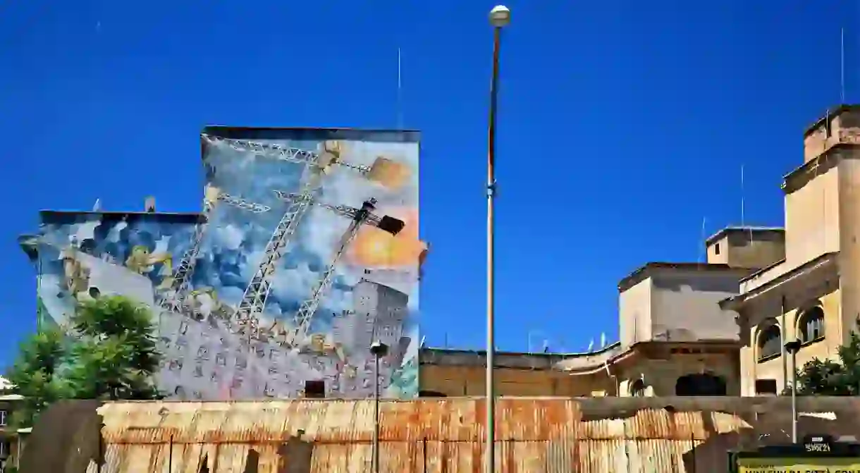 Mural by famous street artist Blu at Via del Porto Fluviale, Ostiense, Rome, Italy