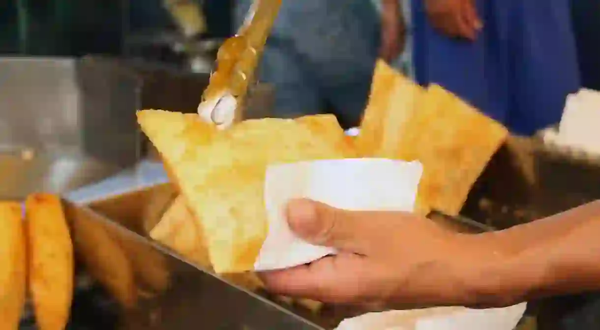 Deep fried pastries in Brazil street market