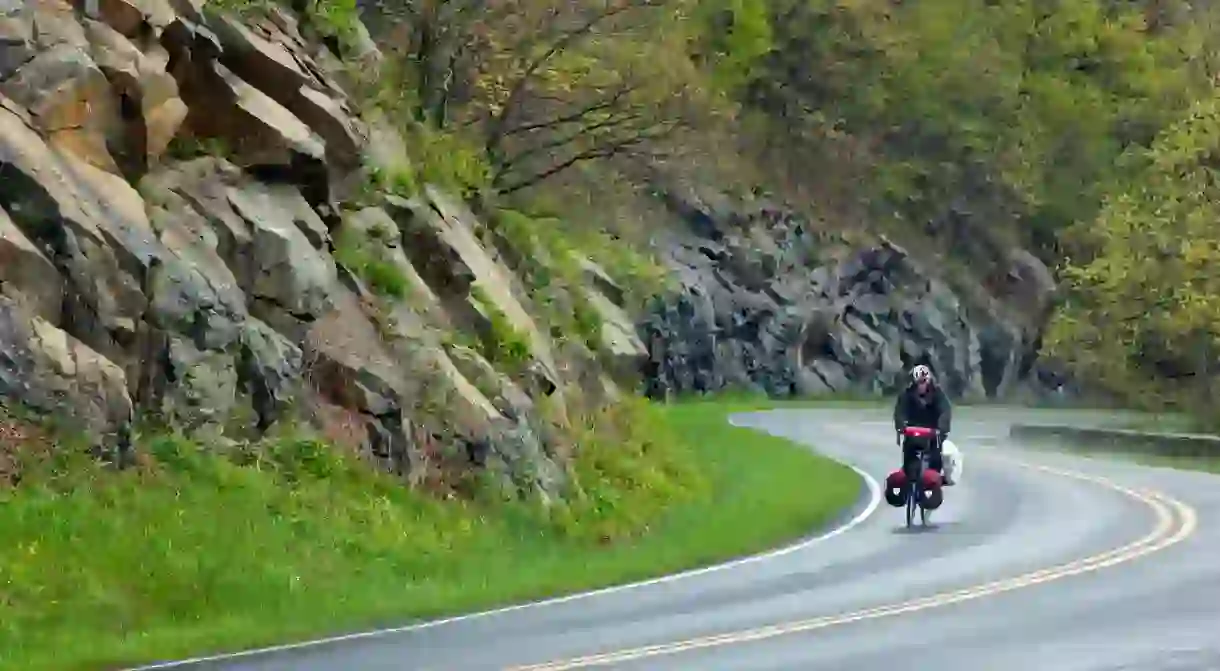 Cycling through stunning scenery on the Skyline Drive in Shenandoah National Park, Virginia