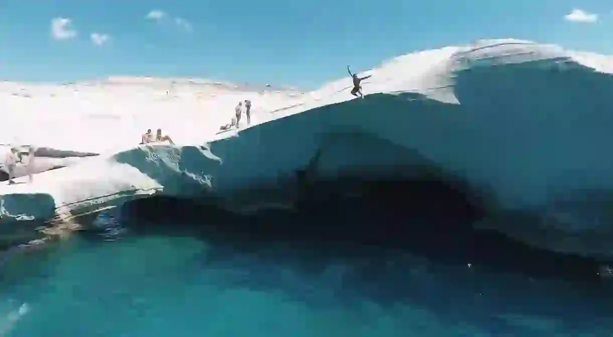 Sarakiniko Beach is on Milos in Greece