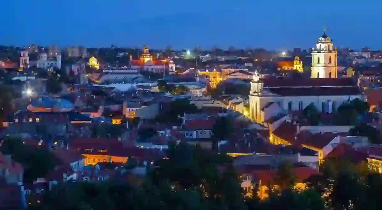 Vilnius summer panorama of Old town from Gediminas Castle Tower