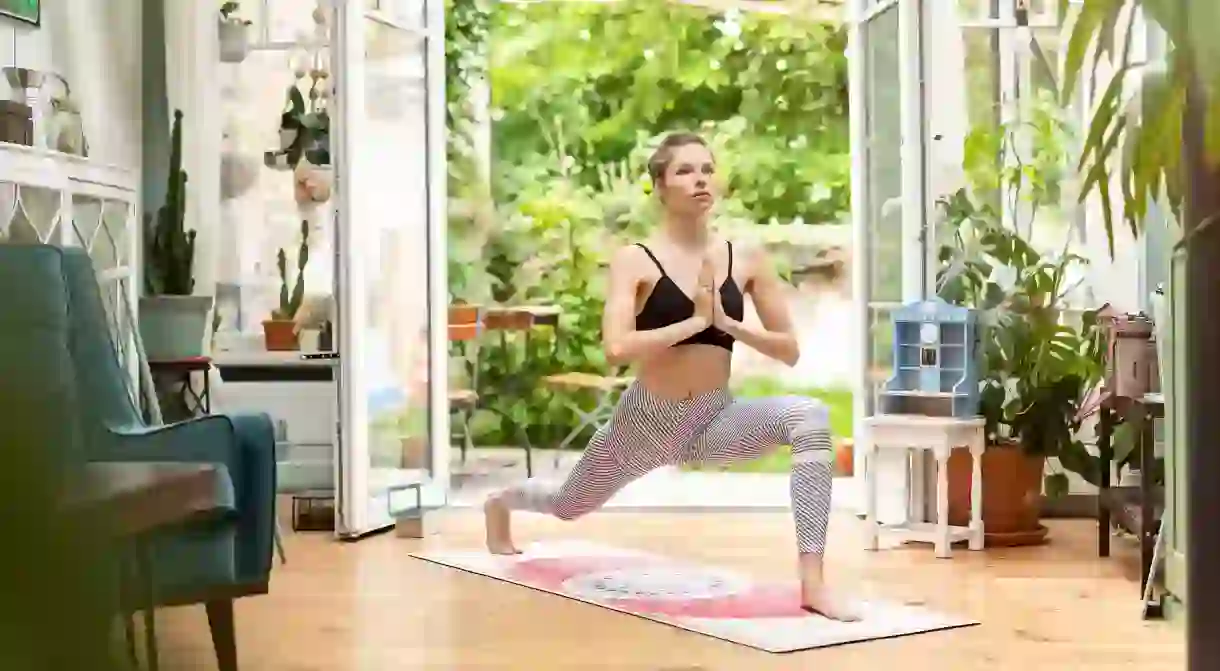 Practicing yoga at home