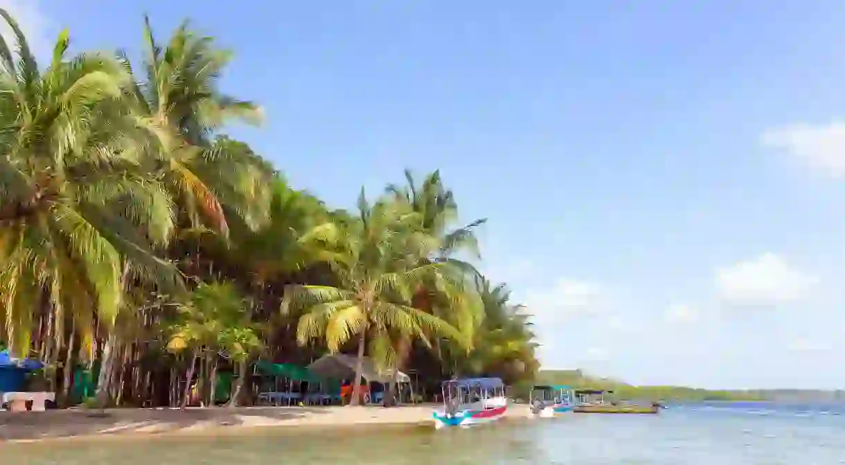 Boats at the Starfish Beach, archipelago Bocas del Toro, Panama