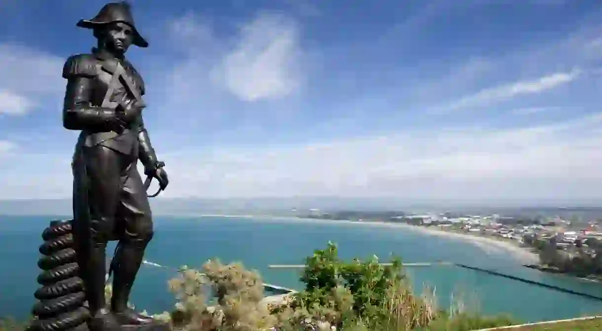 The statue of Cook is situated in Gisborne, where he first landed in New Zealand in 1769