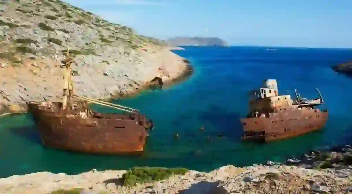 This wreck, off the coast of Amorgos Island in the Cyclades, Greece, featured in Le Grand Bleu (1988) by Luc Besson