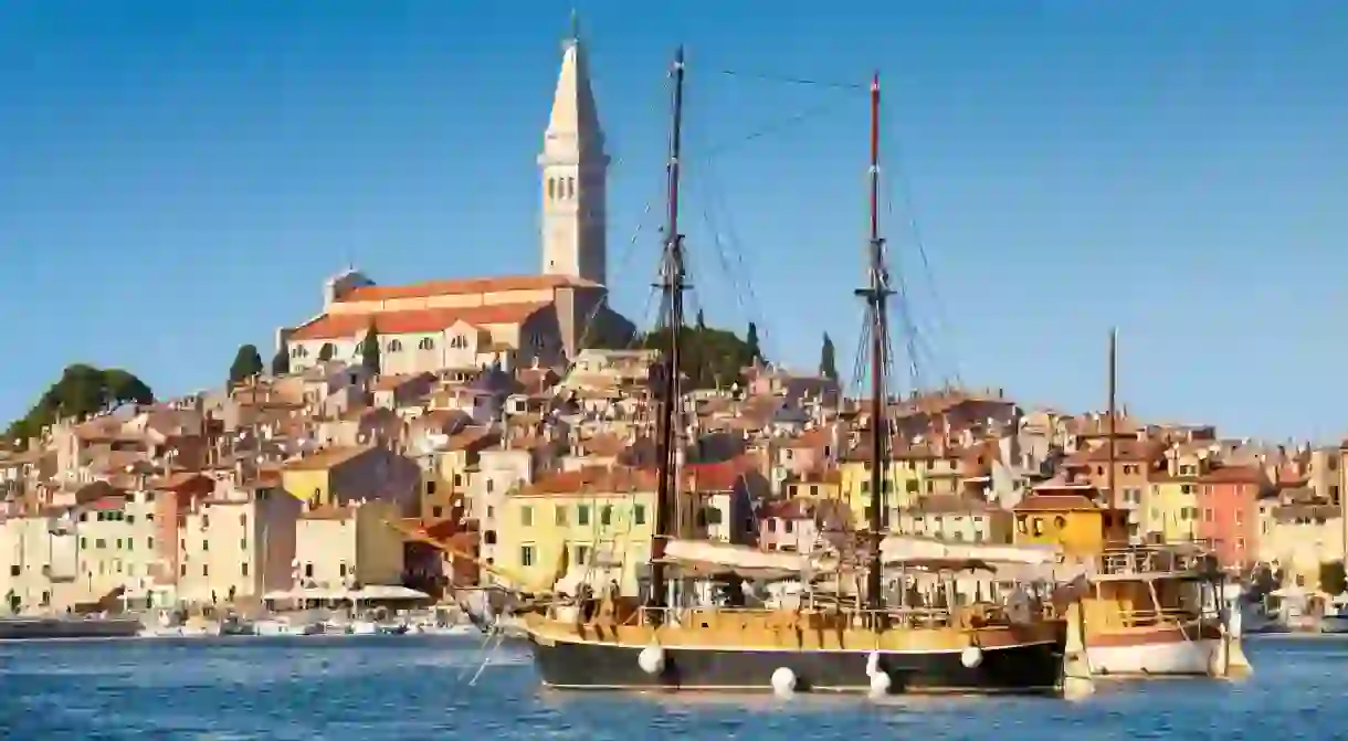 The pretty old town and fishing port of Rovinj, in Istria, Croatia