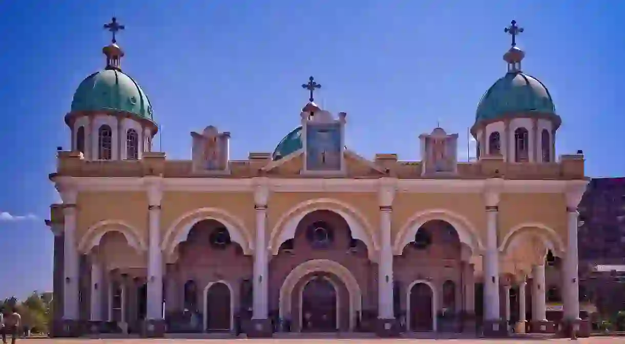 View of Medhane Alem Cathedral facade, Addis Ababa, Ethiopia