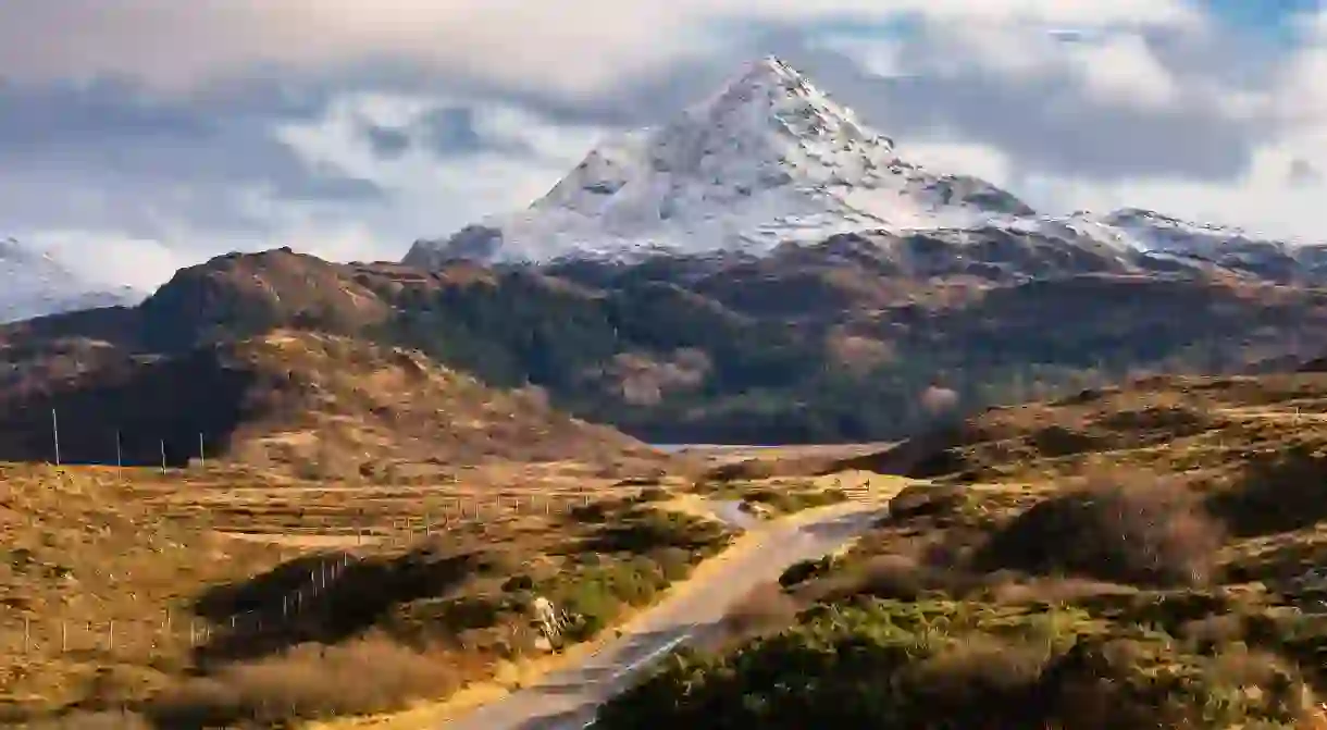 Snow-capped Ben Stack in northwest Scotland