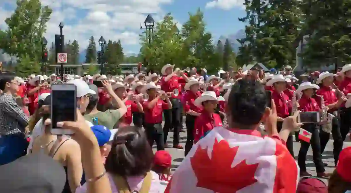 The Calgary Stampede Showband play during Canada Day celebrations in Banff