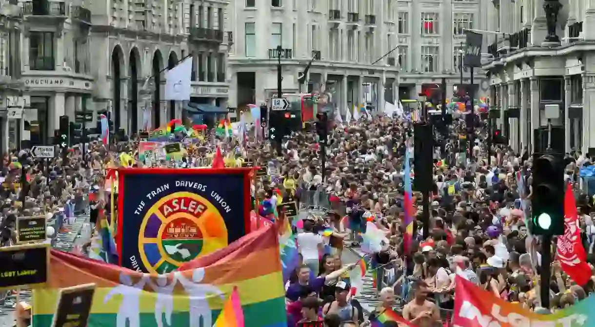 The 2019 parade during Pride in London – its a colourful event that draws huge crowds, gay and straight