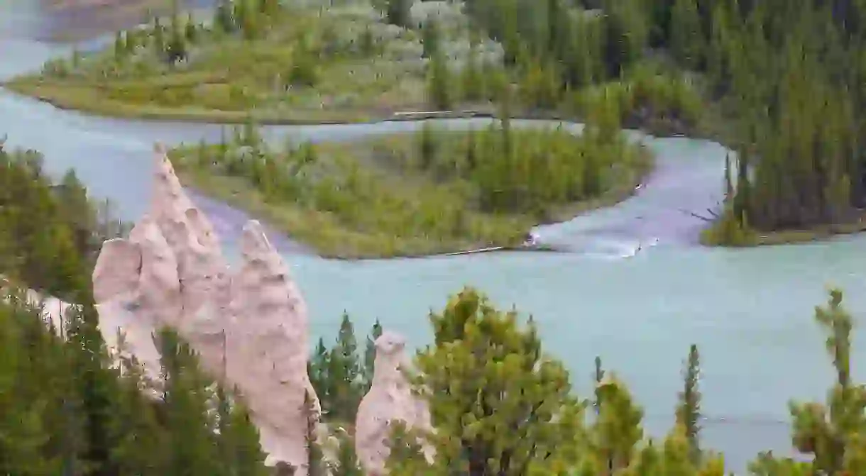 Hoodoos on Tunnel Mountain trail in Banff National Park on the Bow River