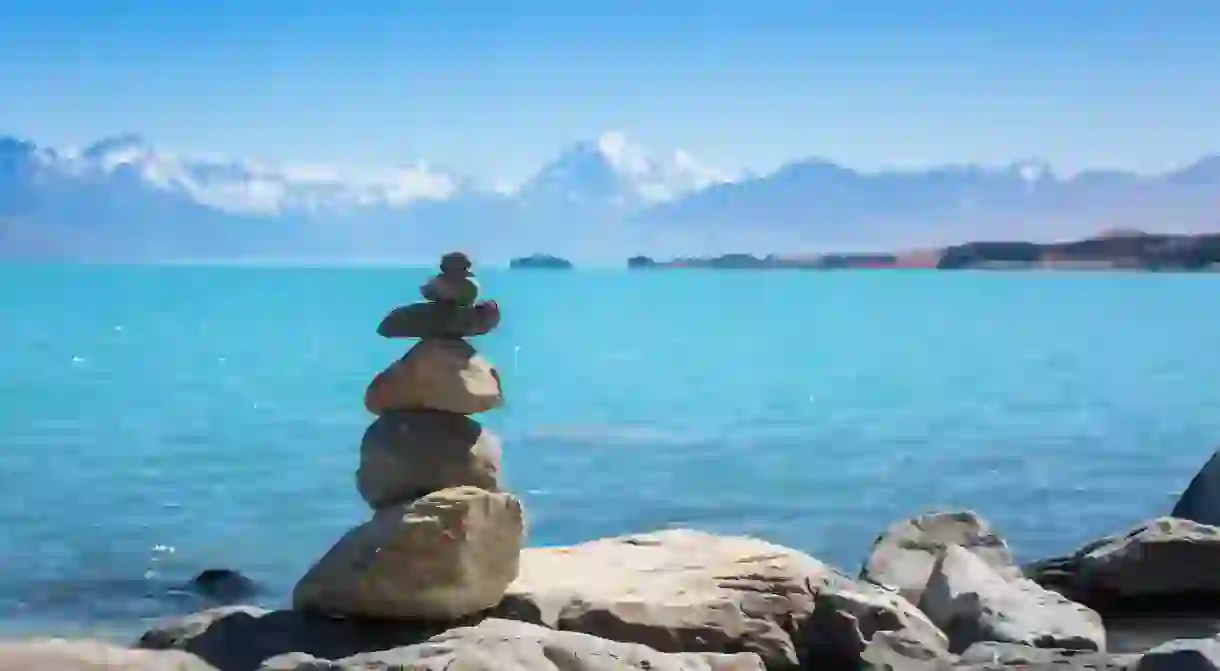 Lake Pukaki is a large alpine lake in the Mackenzie Basin, New Zealand