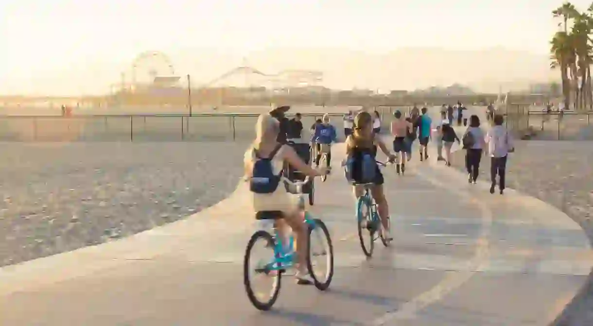 Biking along Santa Monica Beach is a favorite outdoor activity of Angelenos