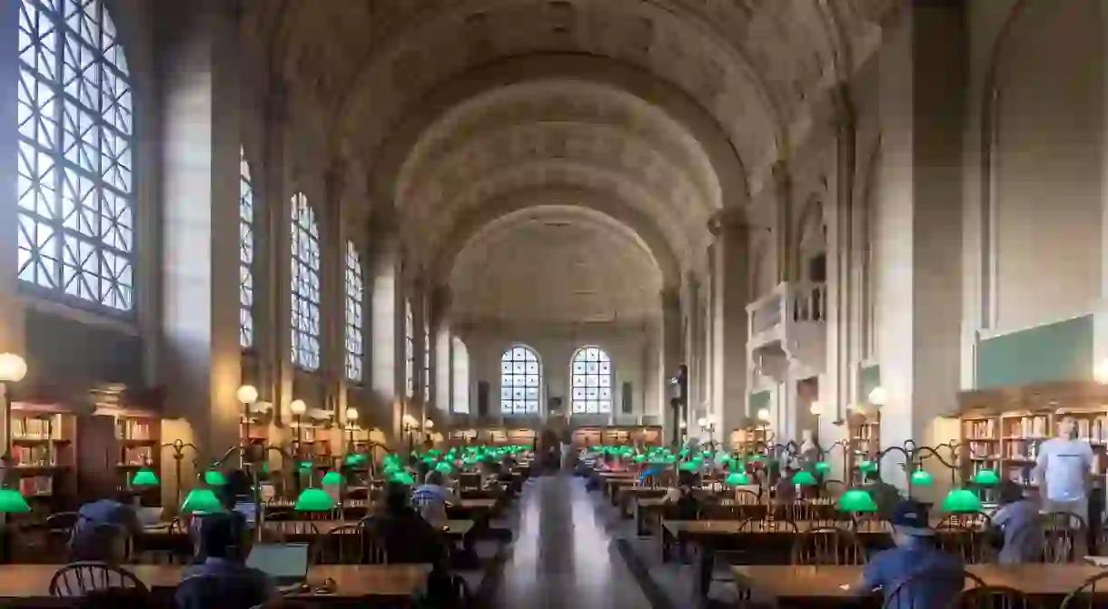 Main reading hall in Boston Public Library