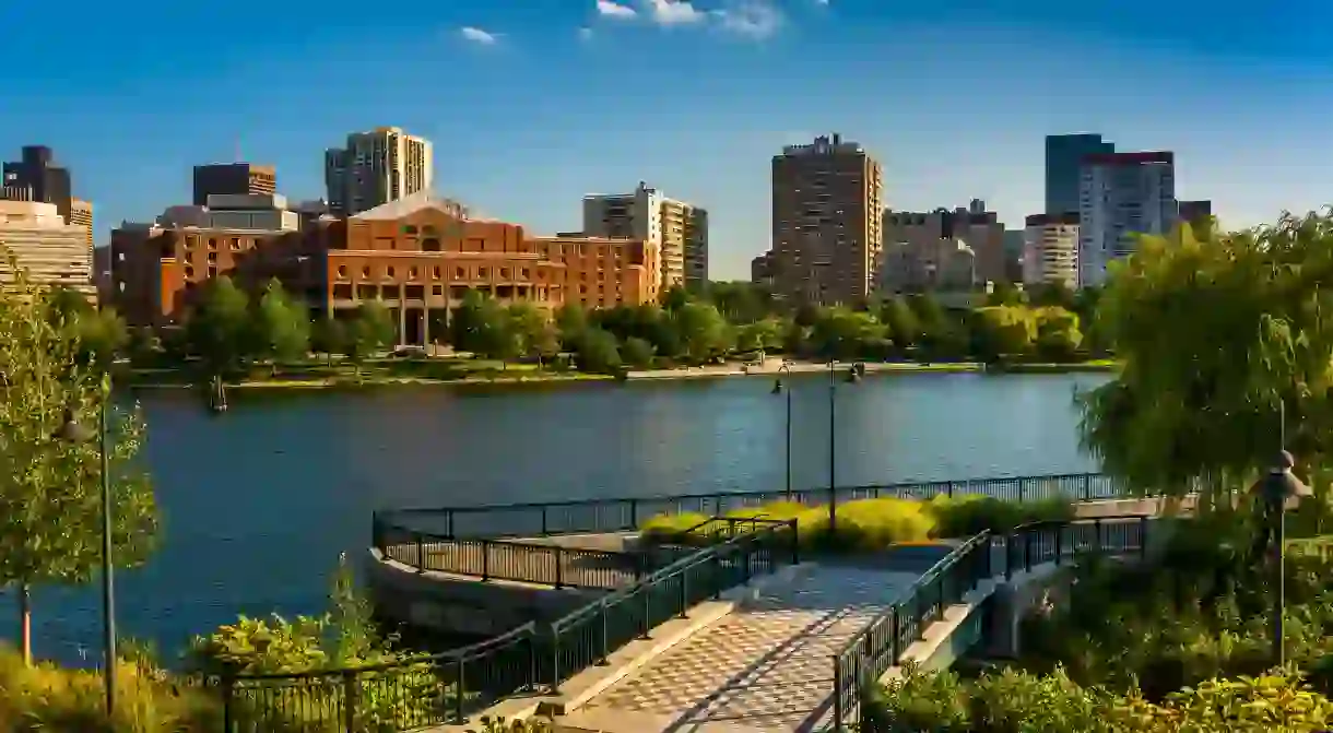 The trail along the Charles Rivers offers sweeping city views