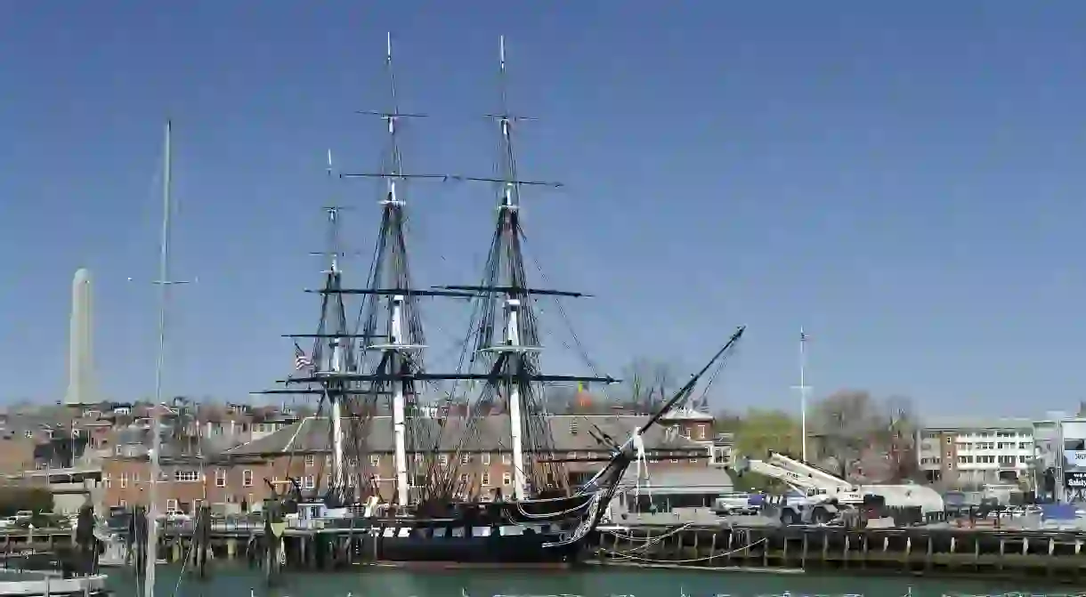 USS Constitution, also known as Old Ironsides, berthed at the Boston Navy Yard