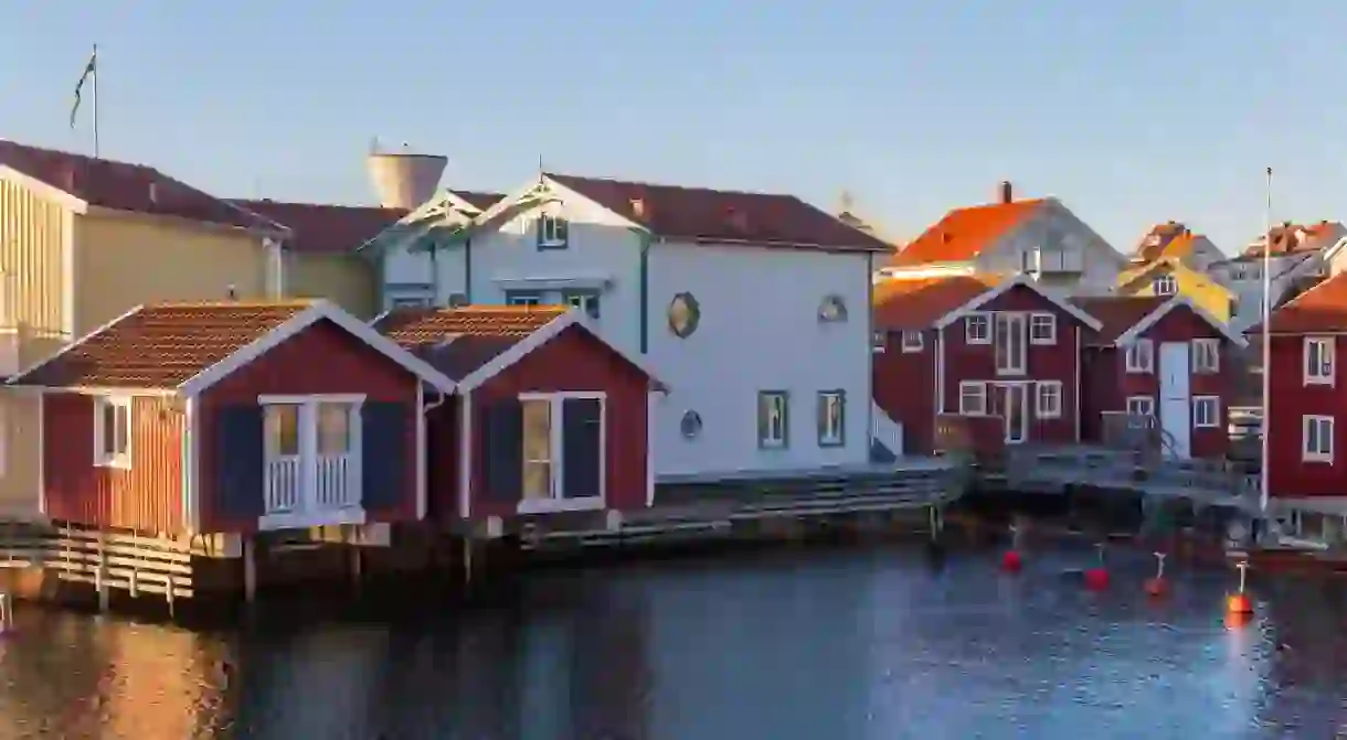 The small village of Smögen is known for its vivid red, yellow and blue fishermen’s cabins