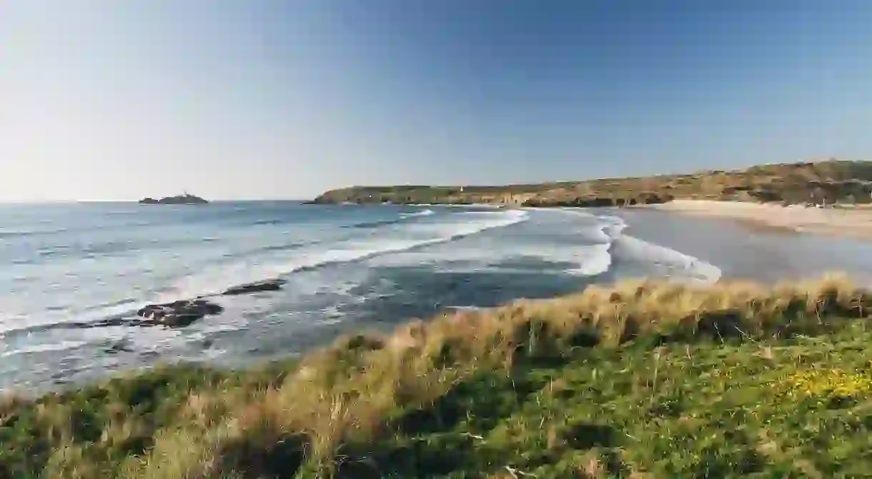 Godrevy beach is near St Ives on the coast of Cornwall