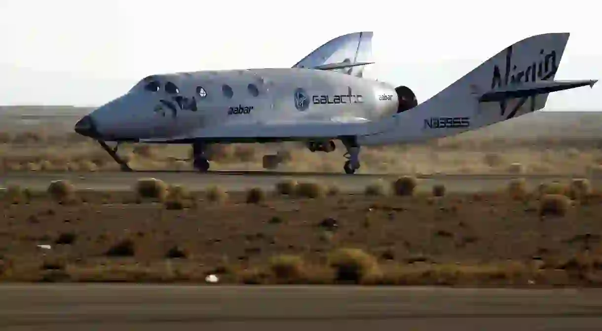 The worlds first commercial spaceship lands in the Mojave desert after successfully completing its third supersonic test flight