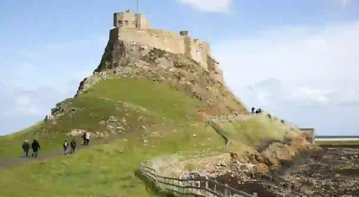 Lindisfarne Castle, on Holy Island off the northeast coast of Northumberland. The island is steeped in history dating back 1,400 years