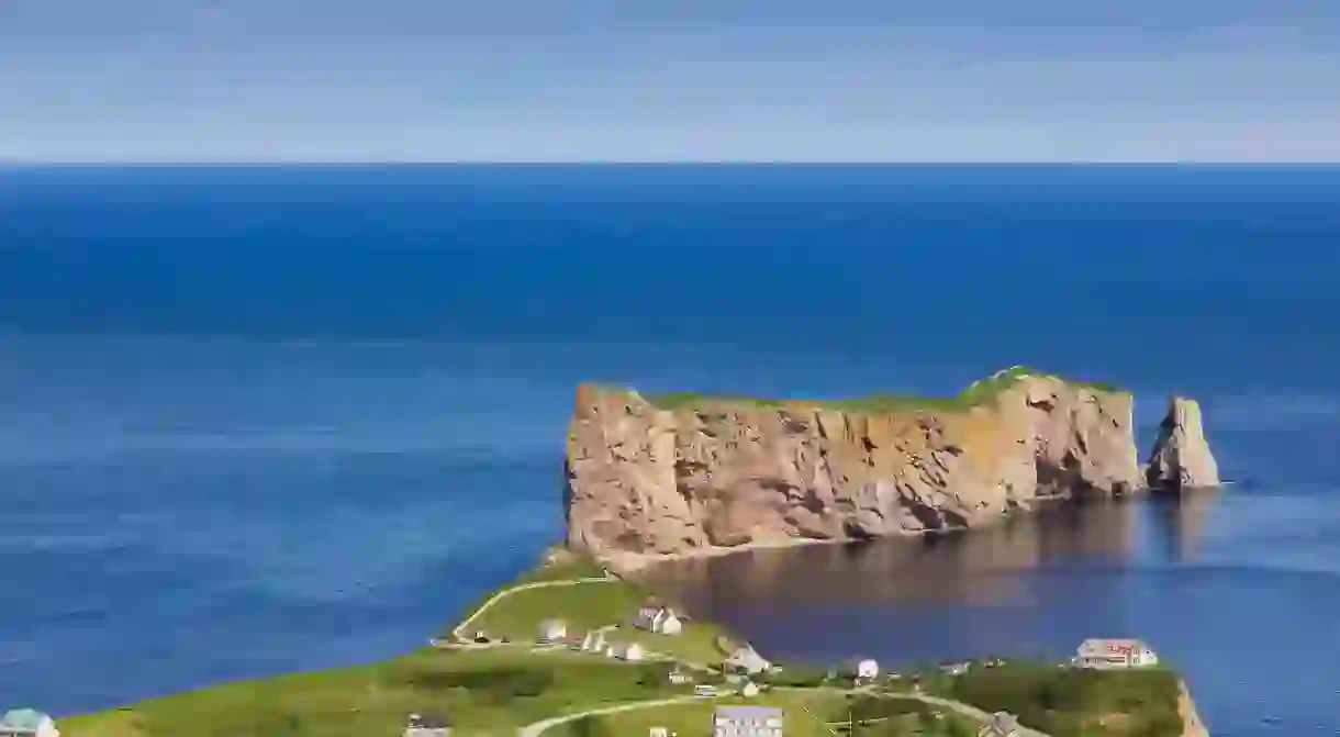 A look at the small town of Percé and its famous Rocher Percé (Perce Rock), part of the Gaspé peninsula in Québec