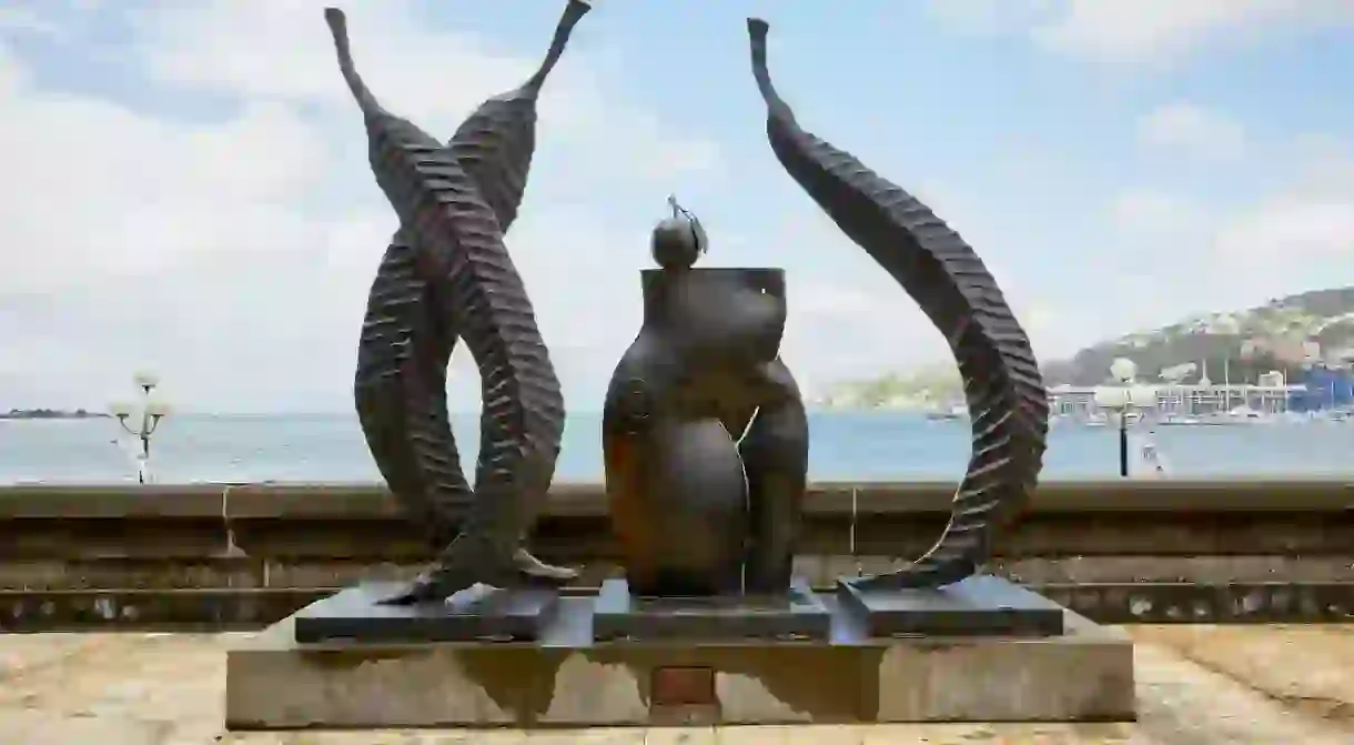 Fruits of the Garden sculpture, by Paul Dibble, in Frank Kitts Park, Wellington. The citys public art landscape is constantly growing