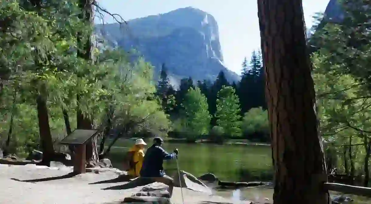 The edge of Mirror Lake in Yosemite National Park is a picturesque place for a pit stop