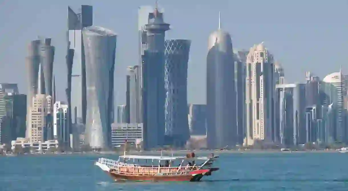 Doha Financial District with Dhow boat